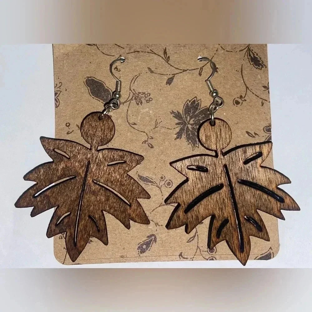 Handcrafted Wooden Leaf Earrings